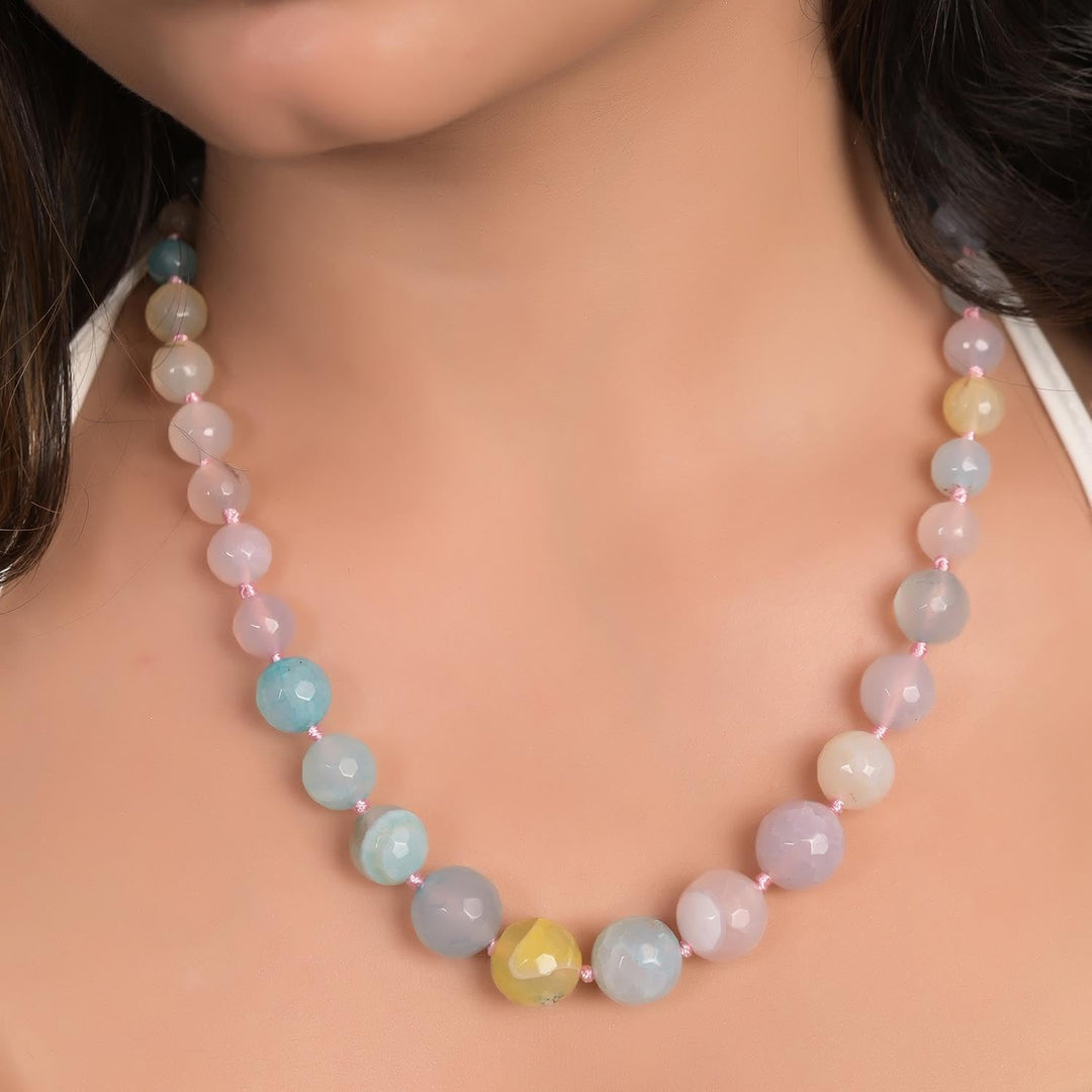 Agate Onyx Stone Necklace - Pink and Yellow Stones | Designer Agate Onyx Stone Necklace