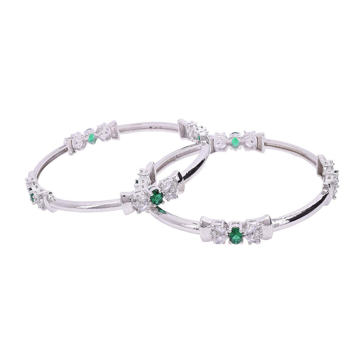 Silver Plated Green White AAA CZ Bangle Bracelet for Women | Green White AAA CZ Bangle - Party Bracelet 4023G-W