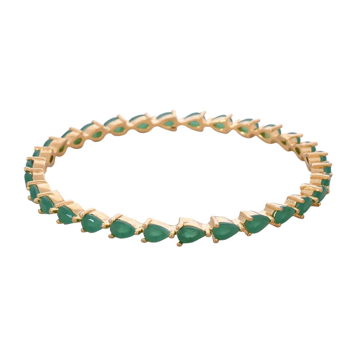 Gold Plated Emerald Green Bangles | Gold Plated American Diamond Emerald Green Pear Shape Bangles