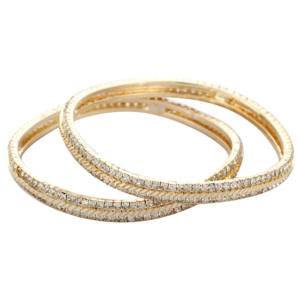 Golden Bangles with Metal and Crystal | Sizzling Stone Golden Bangles