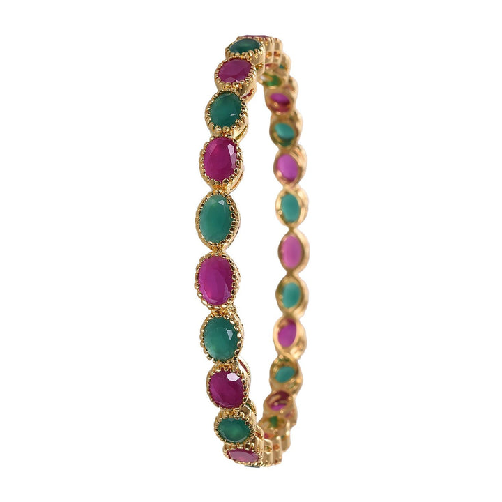 Gold Plated Bangles with Diamond and Gem Details | Ruby Red Emerald Green CZ Bangles - RV1940