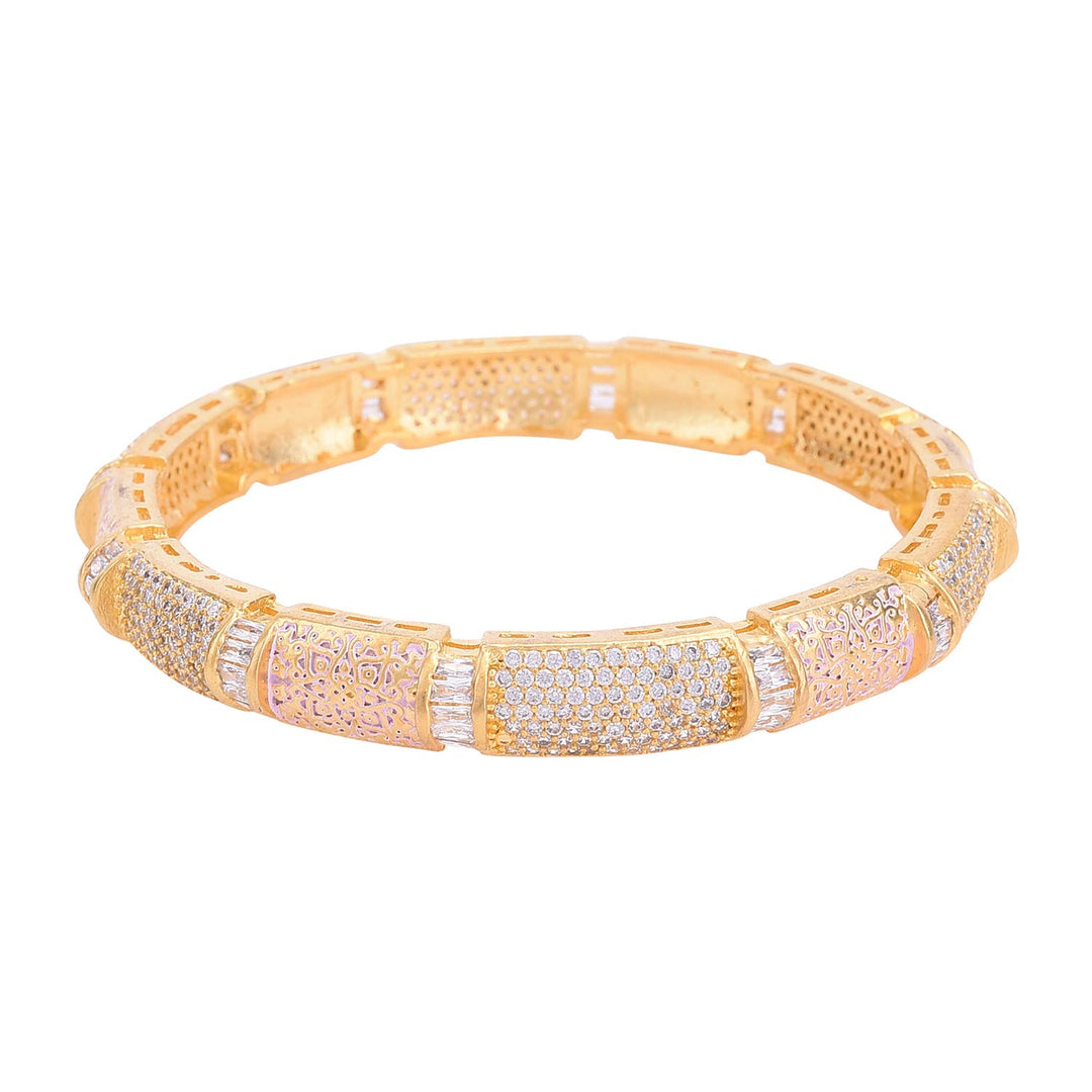 Gold American Diamond Bangle for Parties | Gold Plated White American Diamond Baguette Stone Bangles Set