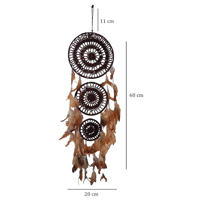 Brown Dream Catcher Wall Decor | Dream Catcher for Wall Hanging Decoration - Handmade Home Decor (Brown, 3 Ring)