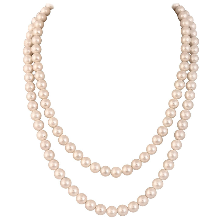 8mm White Round Pearl Necklace Set | Two-Line White Pearl Set - Elegant & Classic