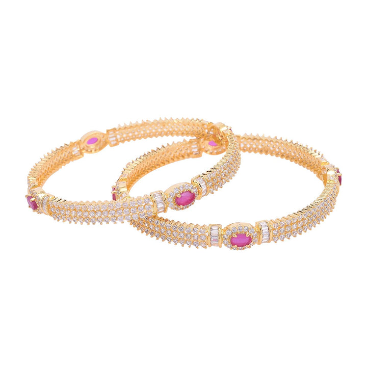 Gold Plated Diamond Bangle - Size 2.6 | Gold Plated Baguette Stone Traditional Bangle