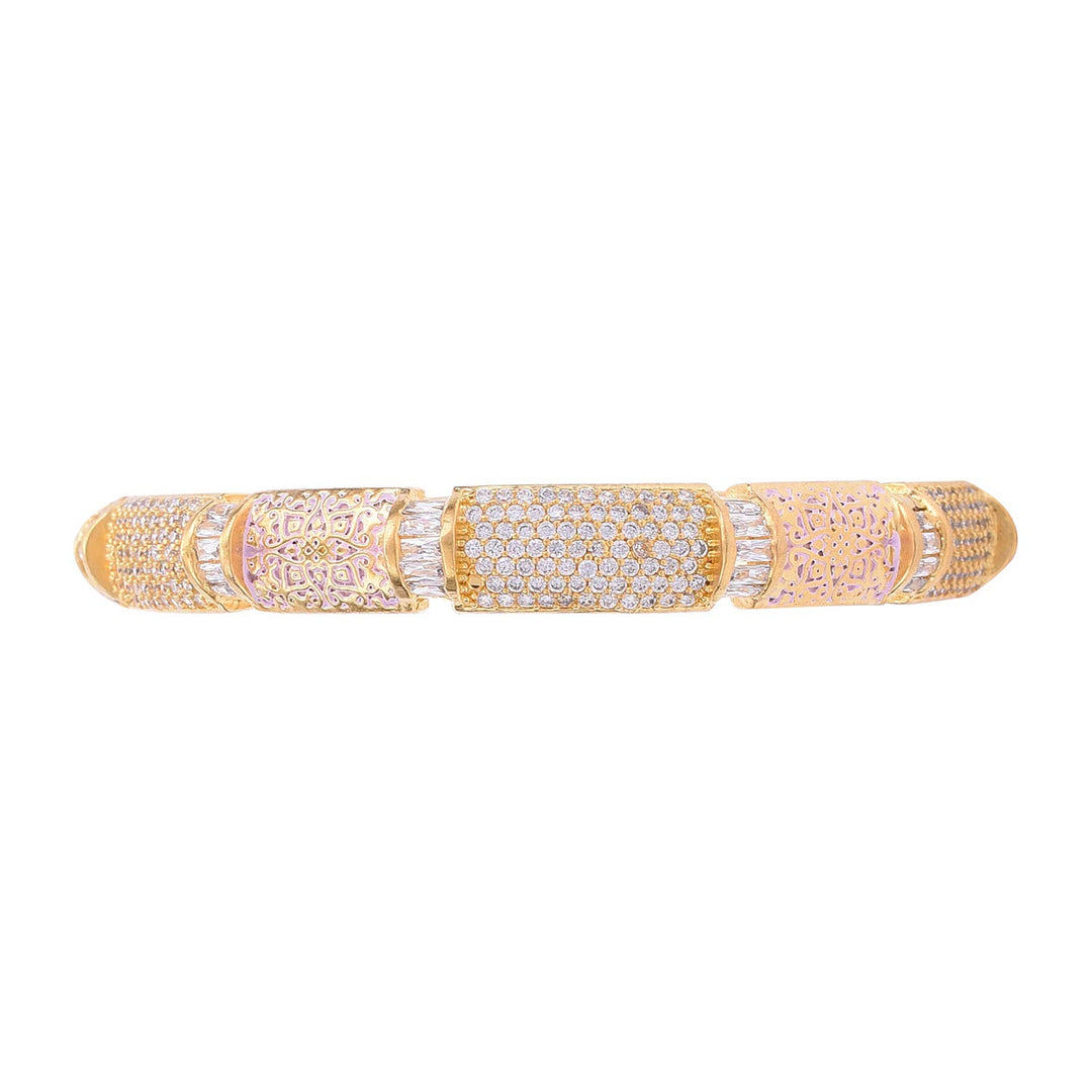 Gold American Diamond Bangle for Parties | Gold Plated White American Diamond Baguette Stone Bangles Set