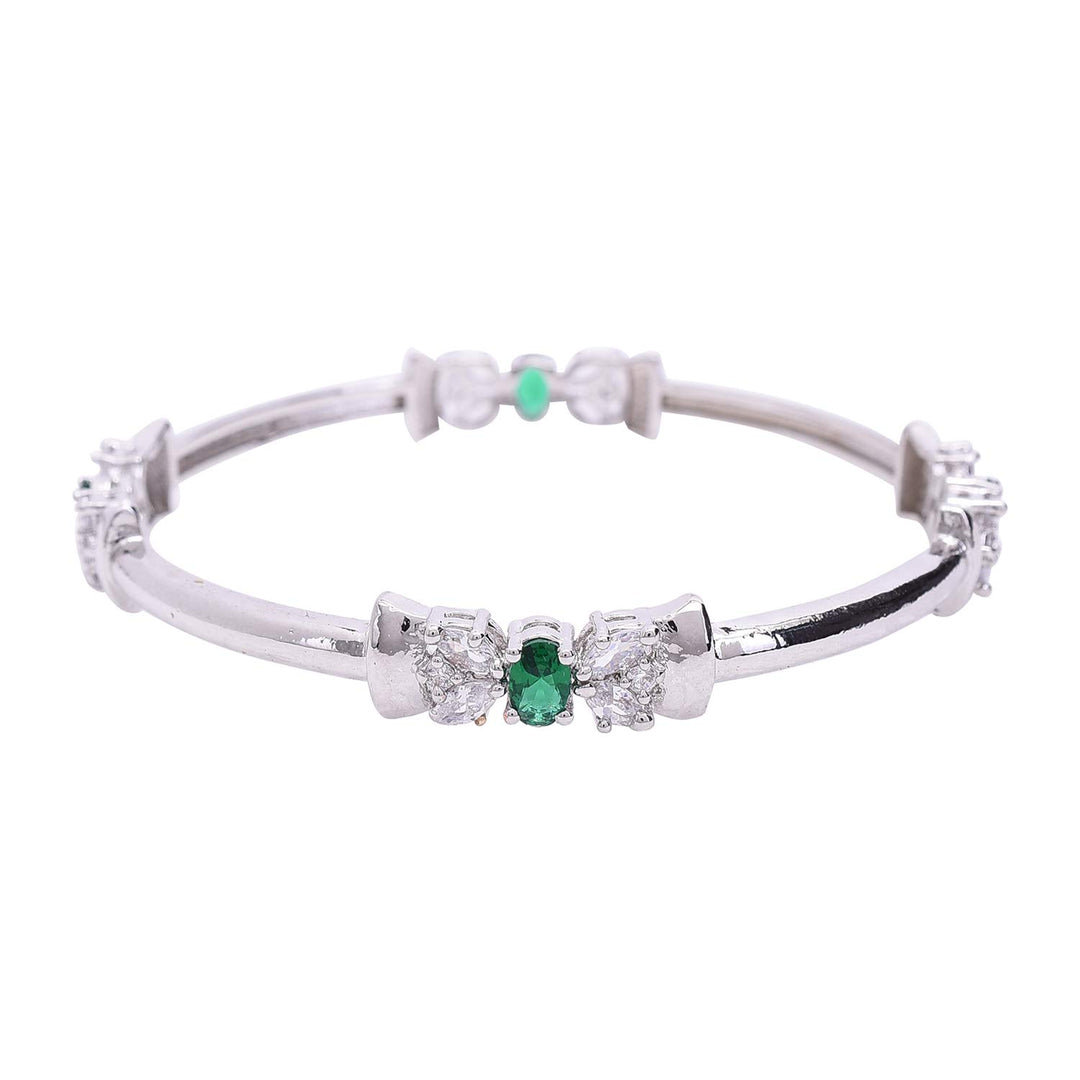Silver Plated Green White AAA CZ Bangle Bracelet for Women | Green White AAA CZ Bangle - Party Bracelet 4023G-W