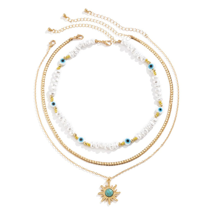 Stone & Sequins Gold Plated Necklace Set | Beach Look Stone & Sequins Gold Plated Chain Necklace Set