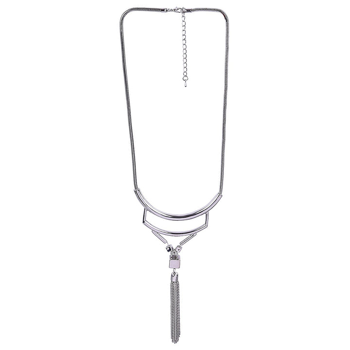 Metal Tassel Necklace | Elegance Personified: Metal Tassel Silver Tone Long Necklace