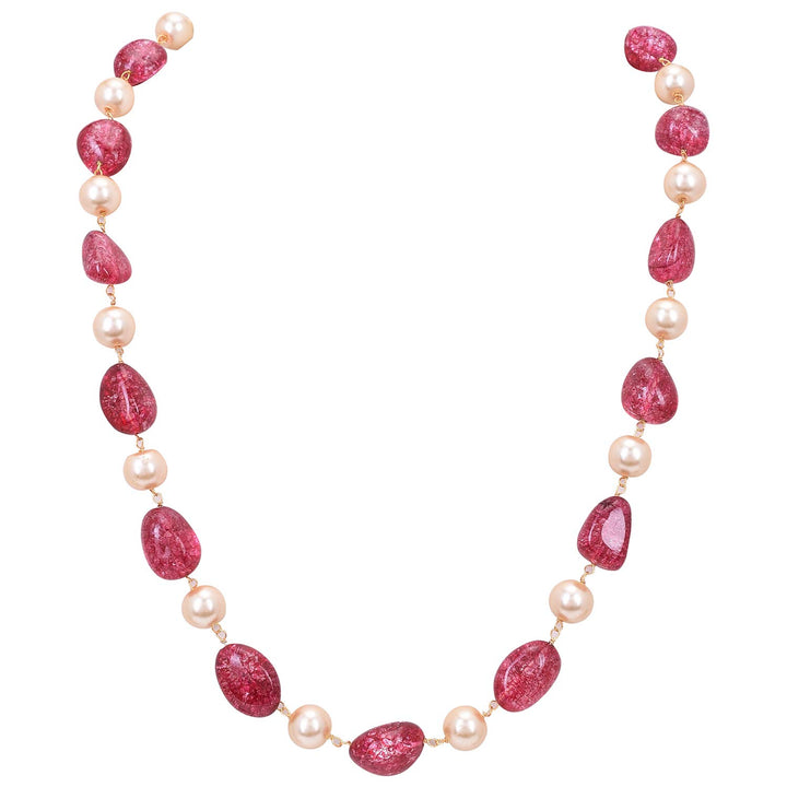 Designer Multi Colors Tourmaline Tumble Stone Pearl Beads Necklace | Multi Colors Tourmaline Necklace - Single Line Elegance