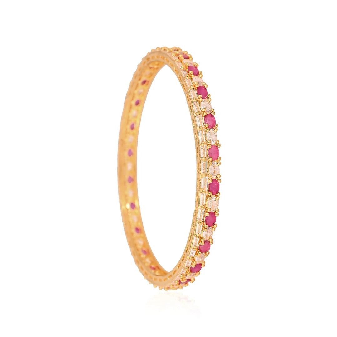 American Diamond Bangles Set | Micro Gold Plated Chudi Bangles - Mint Red White