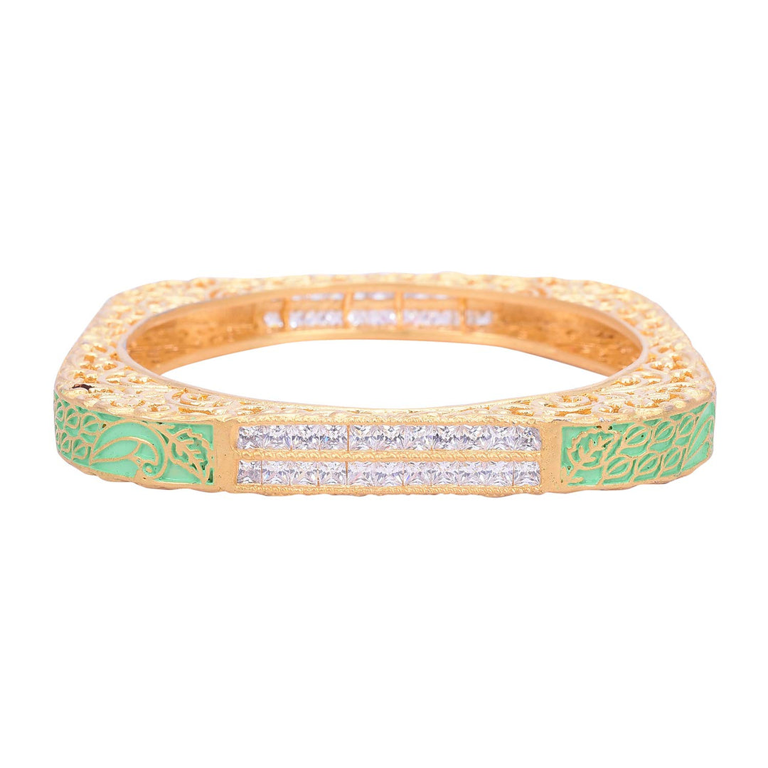 Gold-plated Green Mint Enamel Bangles | American Diamond Gold-Plated Mint Enamel Bangles