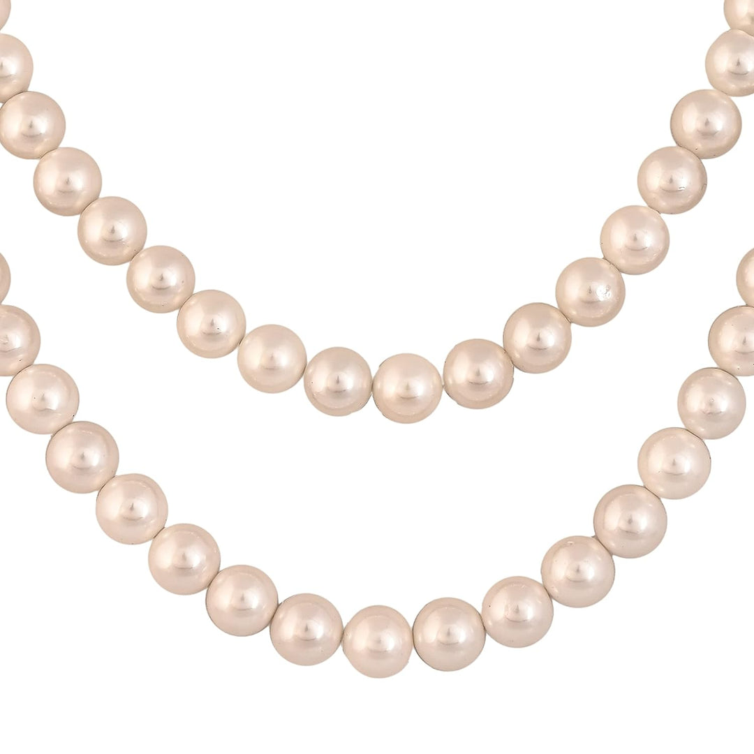 8mm White Round Pearl Necklace Set | Two-Line White Pearl Set - Elegant & Classic