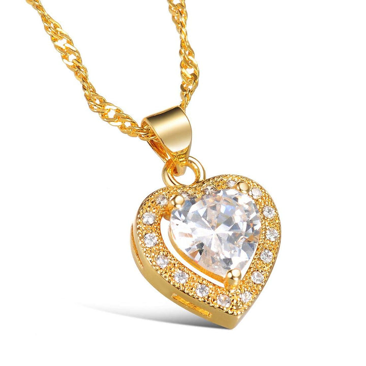 Golden Zircon Stone Pendant Chain | Striking Heart Golden Pendant Chain With Zircon Stone