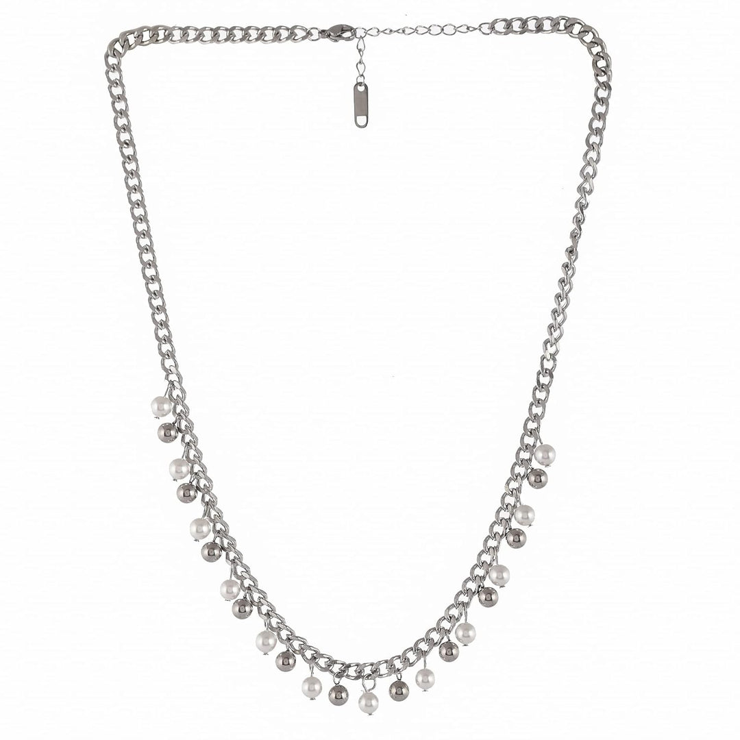 Pearls Silver Chain Necklace | Pearls Embellished Silver Chain