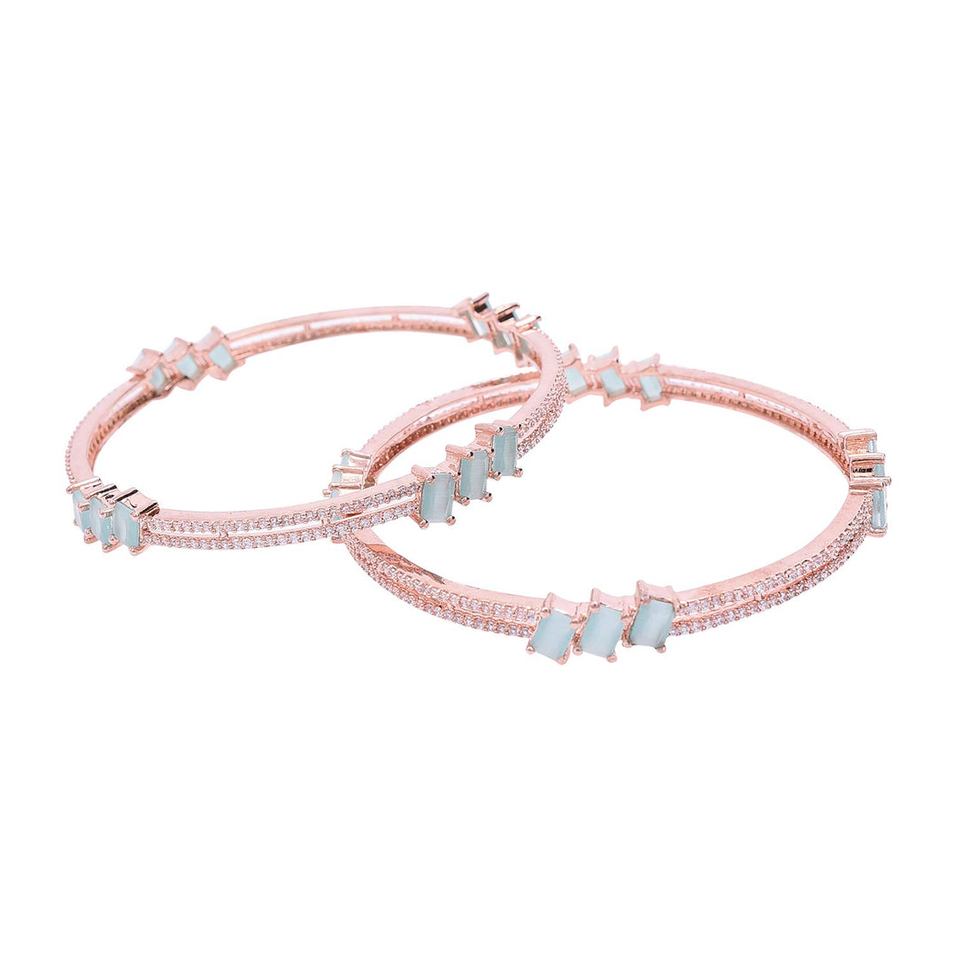 Rose Gold CZ Bangle - Lightweight and Versatile | Rose Gold CZ White Mint Green American Diamond Bangle Set