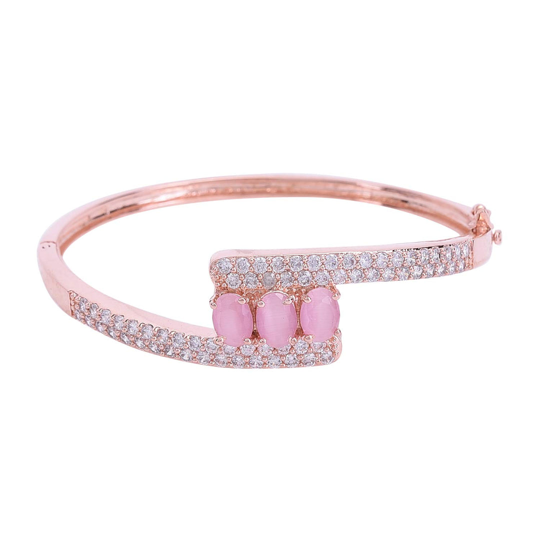 Gold Plated CZ Studded Bracelet | Gold Plated Openable Designer Sleek Bracelet