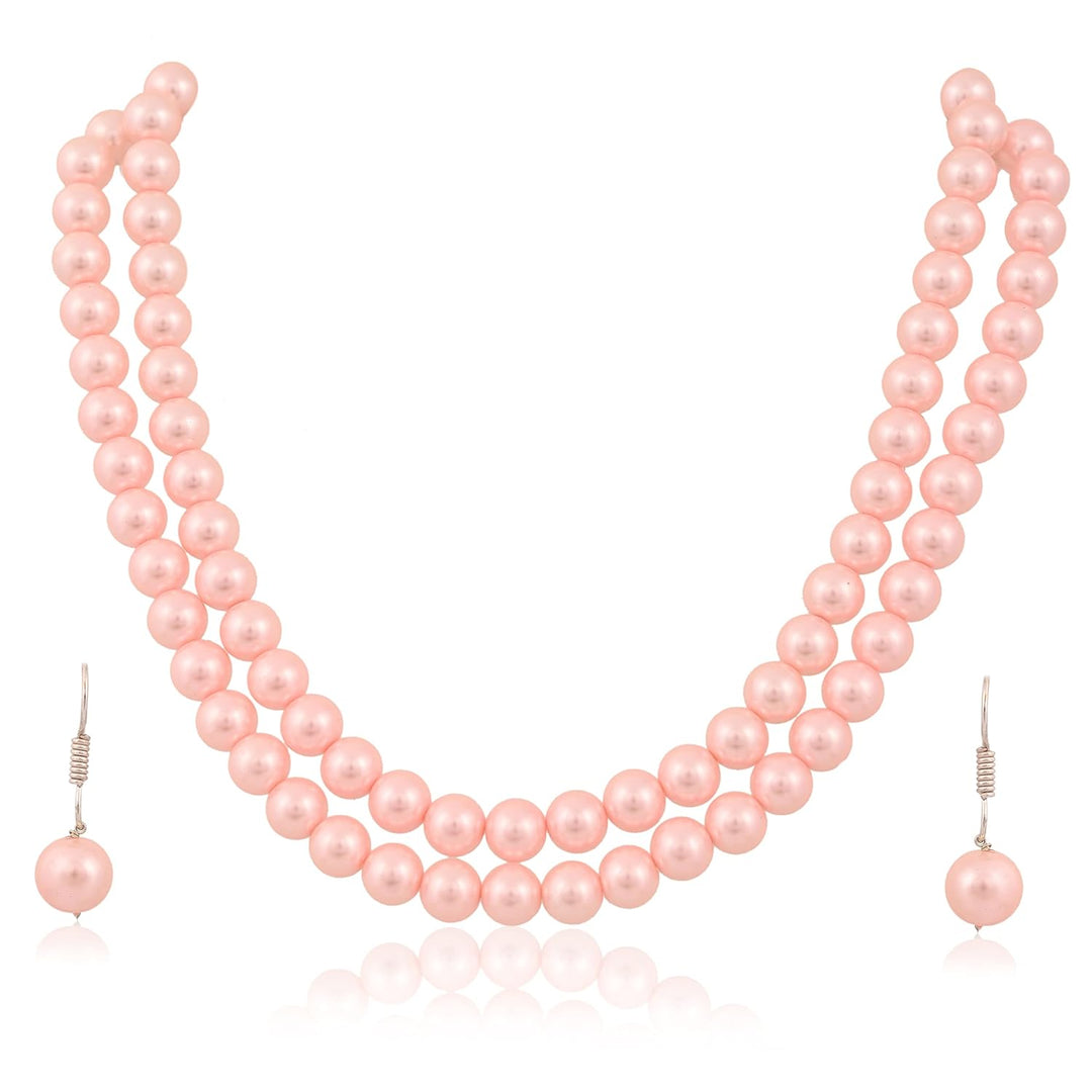 Imitation Pearl Double Strand Necklace Set with Earrings | Double Strand Imitation Pearl Set - Timeless Beauty