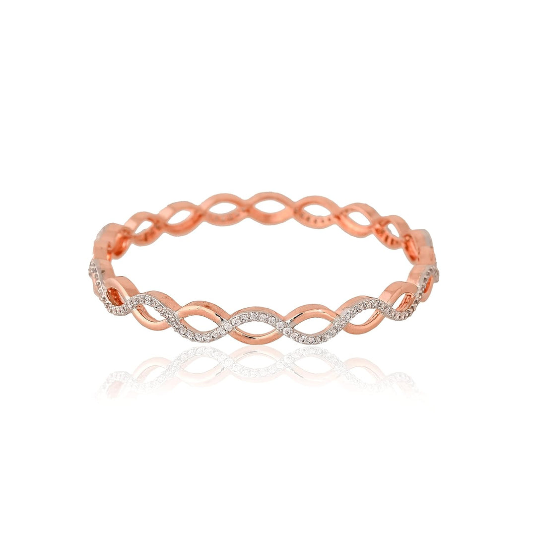 Rose Gold Plated Bangle Set with CZ | Rose Gold Plated Brass White Solitaire American Diamond Bangles
