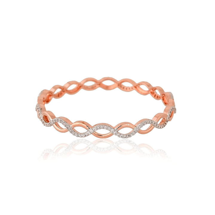 Rose Gold Plated Bangle Set with CZ | Rose Gold Plated Brass White Solitaire American Diamond Bangles