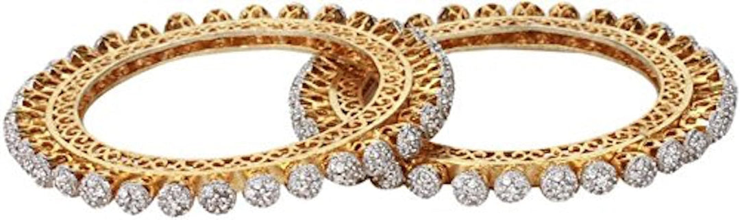 Gold Diamond Bangle Set | Elegant White CZ Diamond Pacheli Kada Bangles Set