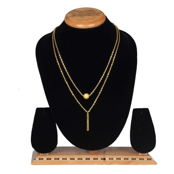 Layered Chain Necklace with Golden Pendant | Golden Ball and Drop Bar Pendant Layered Chain