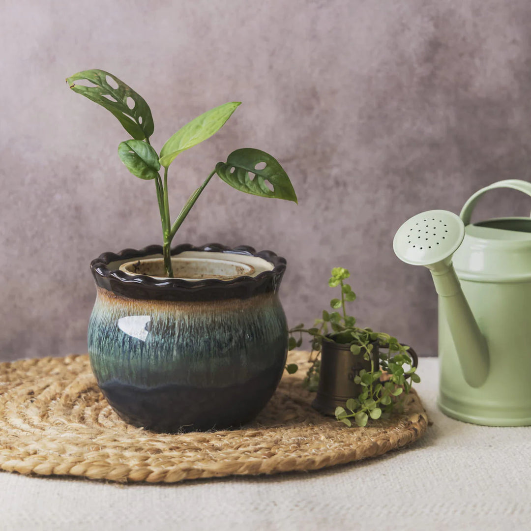 Small Green Handmade Ceramic Planter | Glossy Green Planter Pot