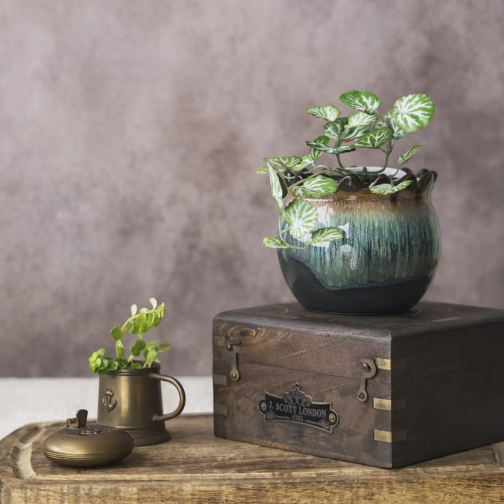 Small Green Handmade Ceramic Planter | Glossy Green Planter Pot