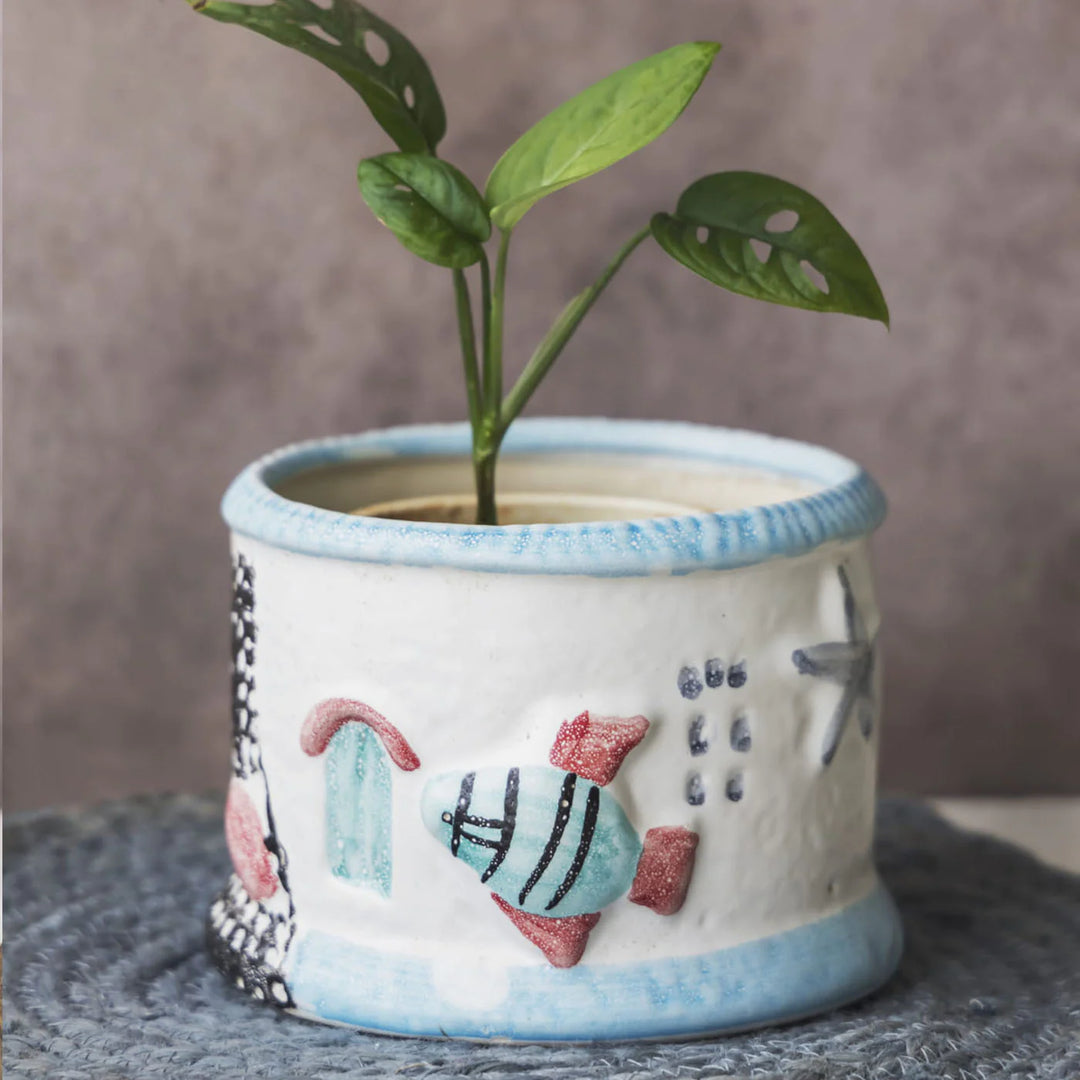 Handmade Ceramic Fish Planter Pot | Fish Pattern Planter Pot