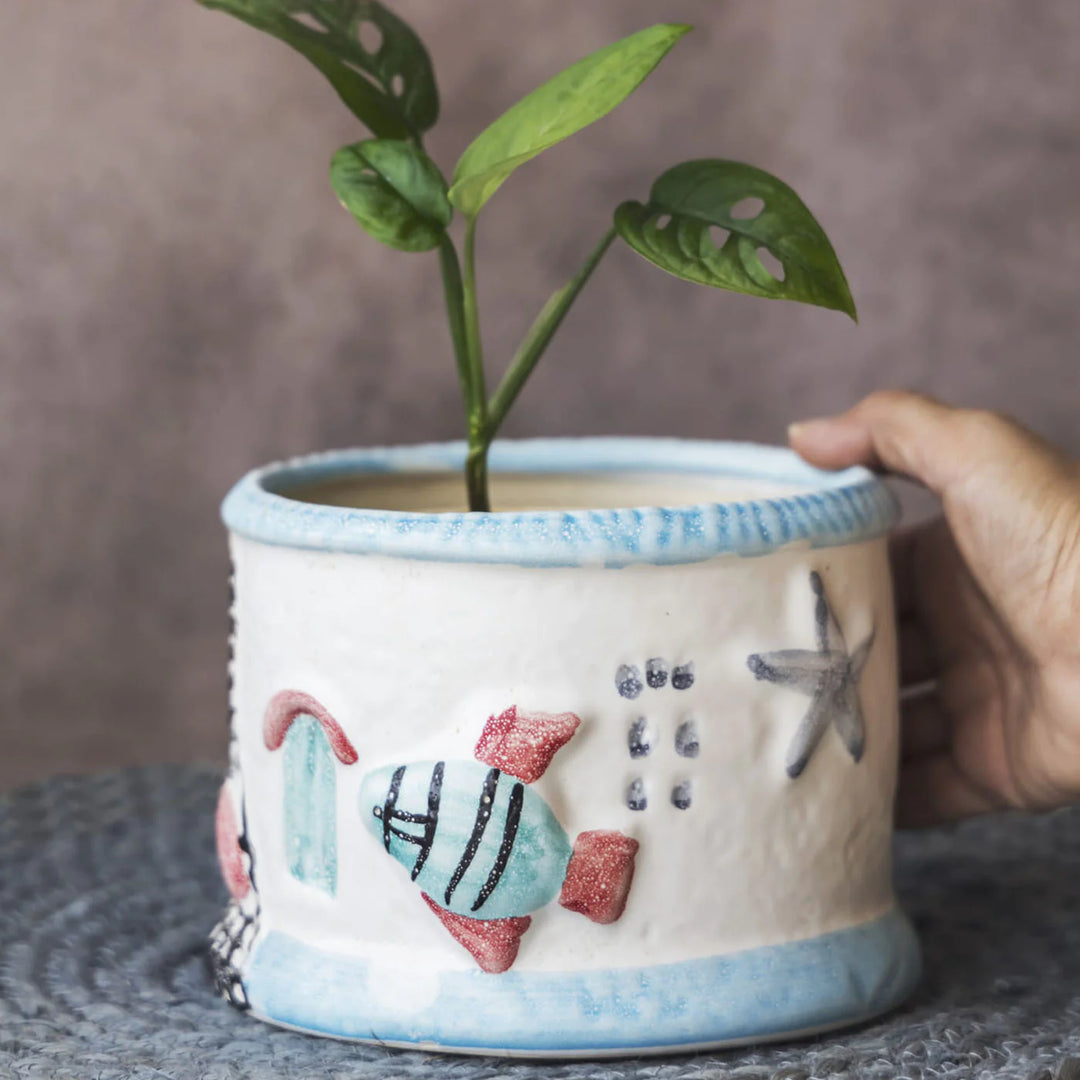 Handmade Ceramic Fish Planter Pot | Fish Pattern Planter Pot