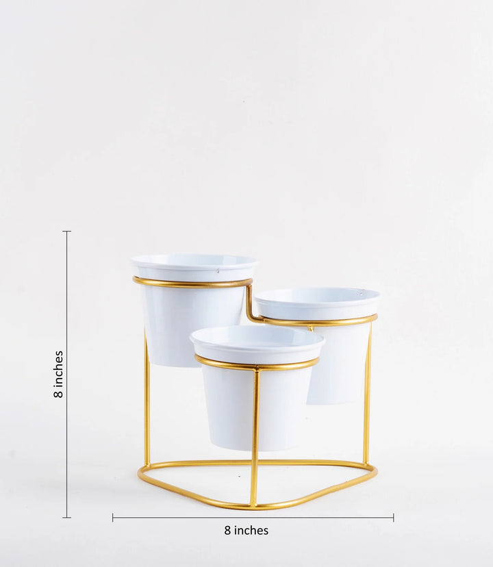 Metallic Gold Plant Stand with Planters | Metallic Gold Ottoman Metal Stand With 3 Planters
