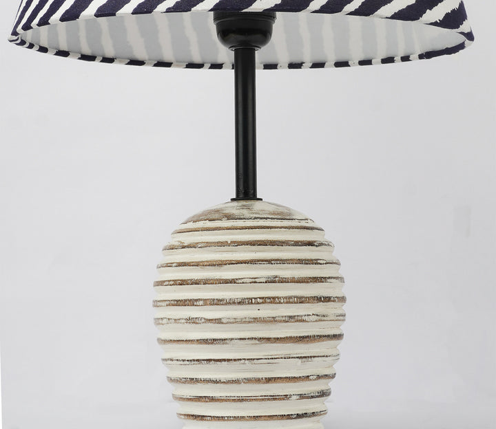 White Distressed Striped Table Lamp