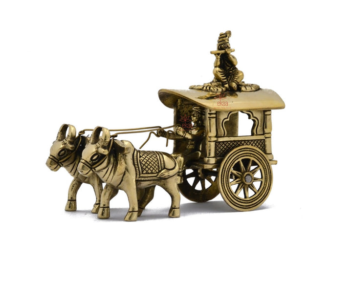 Brass Lord Krishna Sculpture | Brass Krishna on Bullock Cart Sculpture