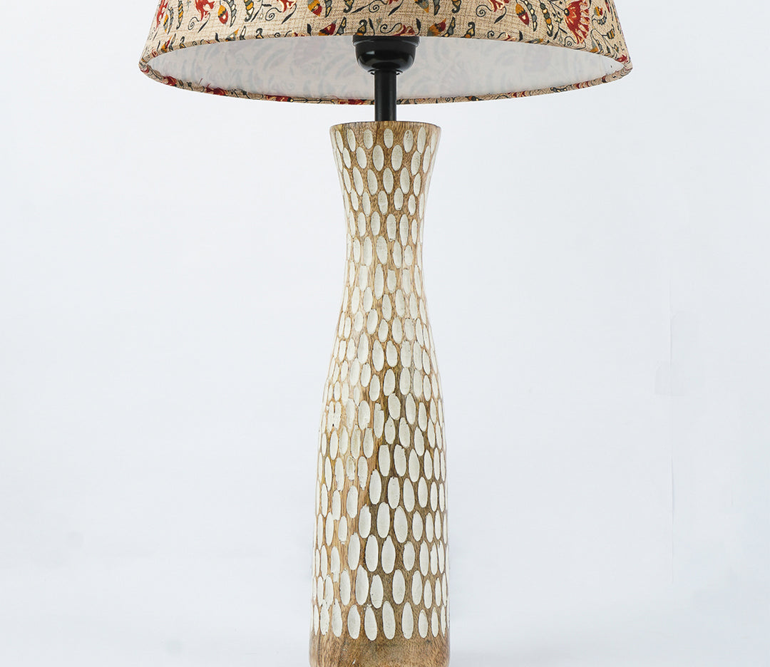 Red Floral Textured Wood Table Lamp