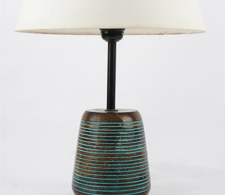 Modern Ribbed Table Lamp with Wood & Enamel Base (33 cm H)