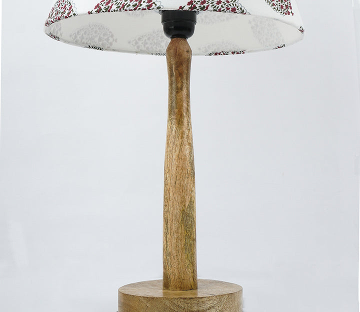 White Floral Pattern Wooden Pillar Lamp (38.1 cm H)