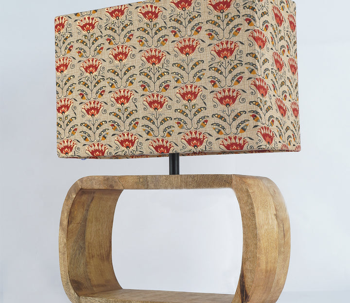 Floral Beige Shade Wooden Rectangular Table Lamp