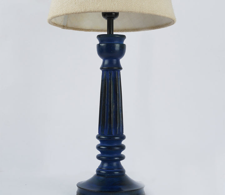 Textured Beige and Vintage Blue Table Lamp with LED Bulb