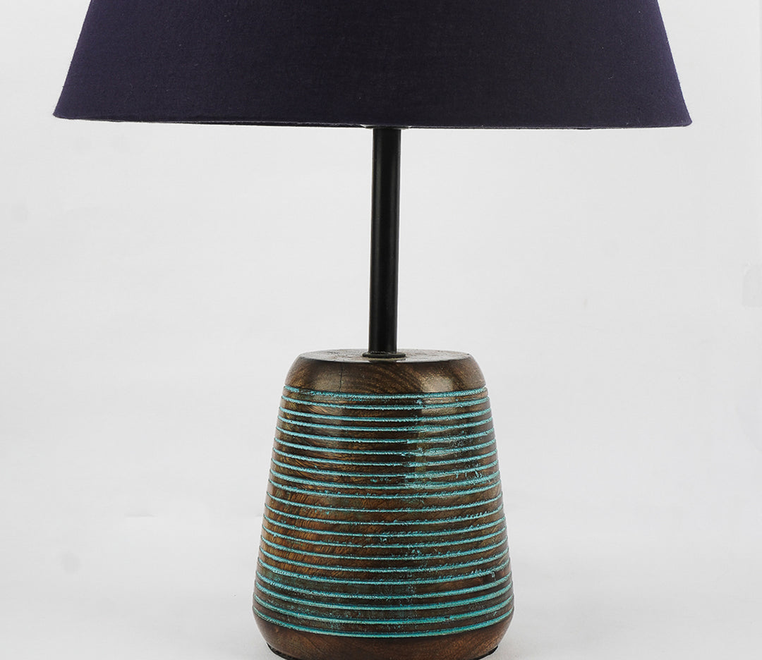 Blue Ribbed Wood Table Lamp