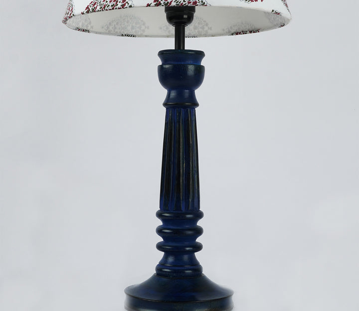 White Floral Pattern Vintage Blue Table Lamp