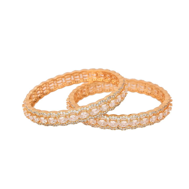 Gold Plated Brass Bangles with Cubic Zirconia Stones | Gold Plated Brass Oval American Diamond Bangles