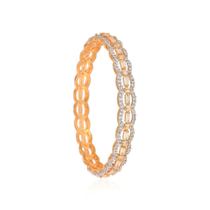 Gold Plated Bangle Bracelets with Cubic Zirconia - Size 2.6 | Gold Plated White Baguette American Diamond Stone Latest Bangles Set