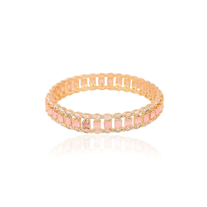 Gold Plated Diamond Bangle Set - Size 2.2 | Micro Gold Plated Stone Bangles - White Pink Mint