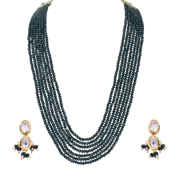 Crystal Stone Beads Necklace Set | Crystal Stone 7-Layer Necklace Set with Kundan Studs