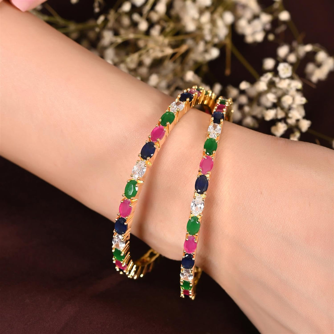 Gold Plated CZ Bangles Set | Gorgeous Multi-Colored CZ Bangles Set