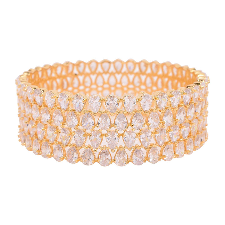 Gold Plated American Diamond Wedding Bangle | Gold Plated CZ American Diamond Pear Kada Bangles