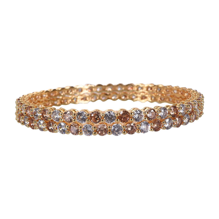 Gold Plated Radiant Bangles with Cubic Zirconia - Size 2.1 | Gold Plated Golden White American Diamond Bangles