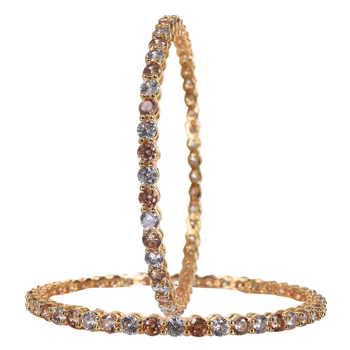 Gold Plated Radiant Bangles with Cubic Zirconia - Size 2.1 | Gold Plated Golden White American Diamond Bangles