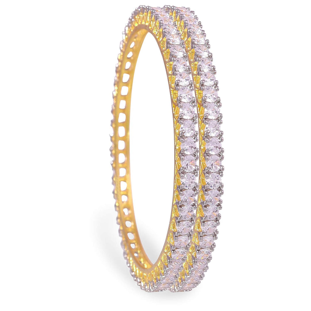 Swiss Cubic Zirconia Bangle Set for Women and Girls | Traditional CZ Bangle Set - Gold Tone RV785