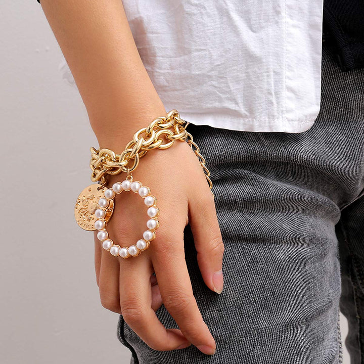 Link Chain with Coin & Pearl Charm Bracelets | Link Chain with Coin & Pearl Charm Bracelets for Women